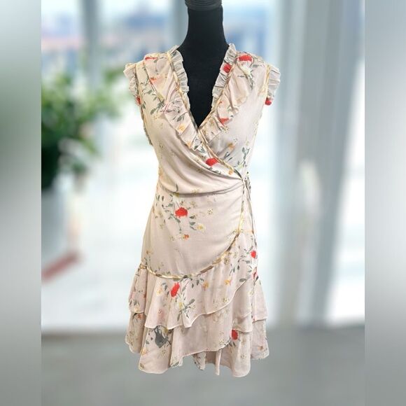 🔥🔥 NWT ALL SAINTS Musical Floral Wrap Mini Dress Size 6 US 10 UK EU 38 - Picture 2 of 16